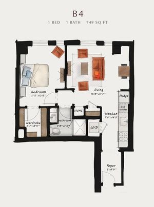 B4 | 1 Bed 1 Bath 749 square feet