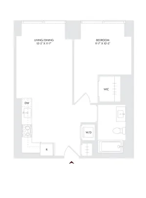 Avira residence 11 floor plan showcasing 1 bedroom, stylish living/dining area, and modern kitchen, located on floors 24-27. Ideal for urban living.