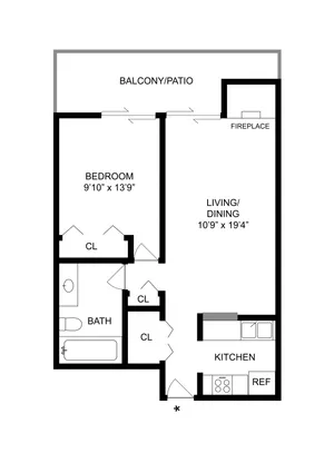 1 BR x 1 BA - Tower Floorplan