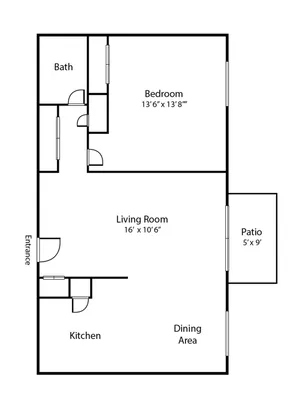1 bed floor plan at Park Place Apartments in Norristown