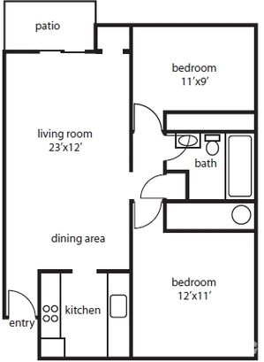 Floor plan of two-bedroom unit at Mountain View apartments in Oregon City, OR