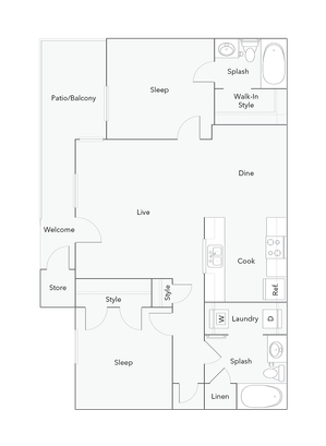 2 Bed 2 Bath A Floorplan