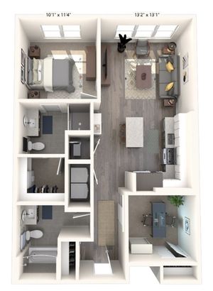 902 to 914 square foot one bedroom den two bath apartment floorplan image
