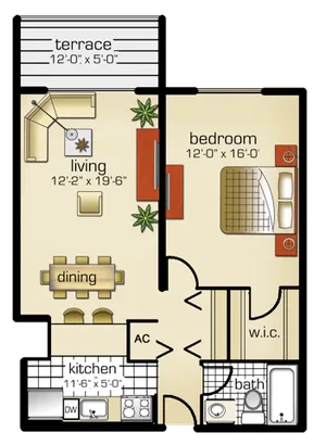 Model C | 1 Bedroom, 1 Bath