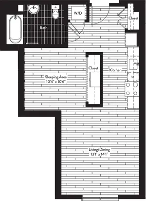 600 square foot one bedroom one bath floor plan image