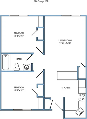 2-bed, 1-bath