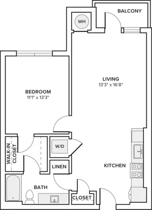 754 square foot one bedroom one bath apartment floorplan image
