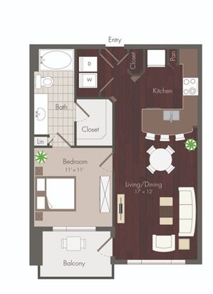 Birdsall | 1 bedroom floor plan | Renovated