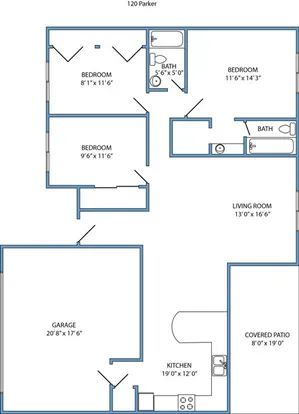 3-bed, 2-bath house with 2-car garage