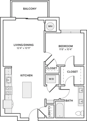700 square foot one bedroom one bath apartment floorplan image
