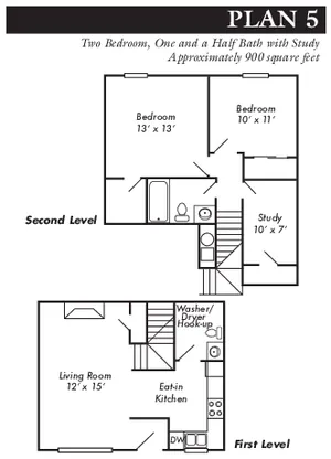 Plan 5 - 2 bed, 1.5 bath townhome with study