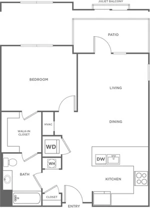 One Bedroom One Bath (796 SF)