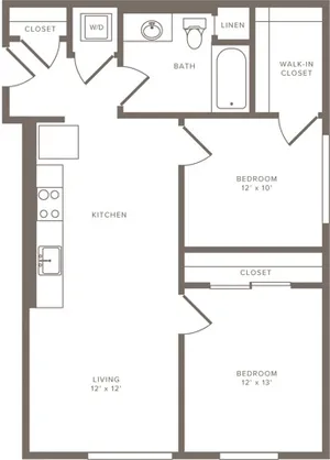 764 square foot two bedroom one bath floor plan image