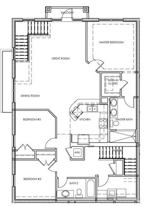 Elegant 2D floor plan featuring 3 bedrooms, expansive great room, modern kitchen, and luxurious master suite with walk-in closet.