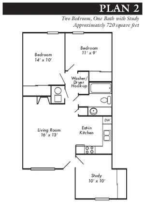 Plan 2 - 2 bed, 1 bath with study