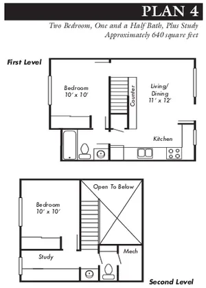 2 Bed 1.5 Bath with study Plan 4