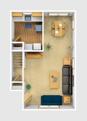 Two Bedroom Furnished 3D View (Lower Floor)