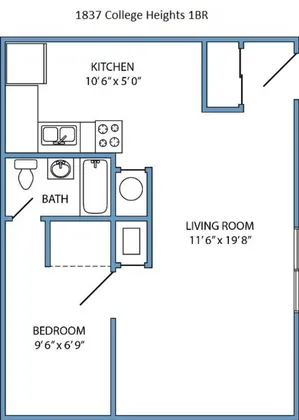 1-bed/1-bath floorplan