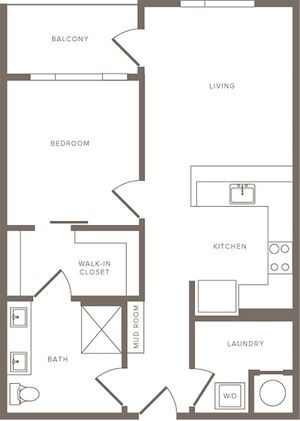 779 square foot one bedroom one bath apartment floorplan image