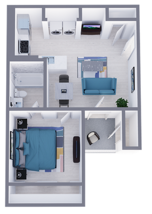 A1 Renovated floor plan featuring 1 bedroom 1 bathroom