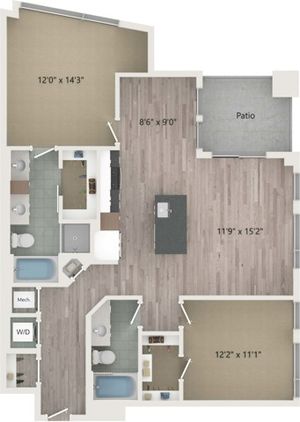B5 Floor Plan | 2 Bedroom with 2 Bath | 1212 Square Feet | Sugarmont | Apartment Homes