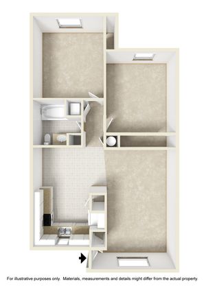 Modern 2D floor plan featuring two spacious bedrooms, a sleek kitchen, and a well-designed bathroom layout.