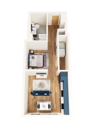 Furnished 3D Rendering of Studio Floor Plan