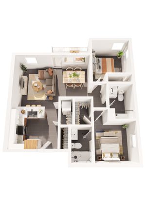 3D Floor Plan - The Cinder Two-Bedroom, Two-Bathroom Apartment
