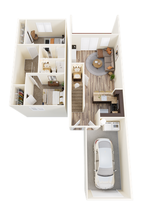 Two-Bedroom, Two & 1/2-Bathroom Townhome Floor Plan