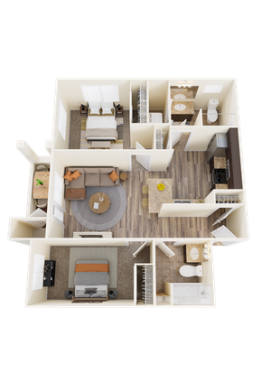 Two-Bedroom, Two-Bathroom E Floor Plan