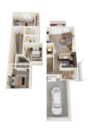Three-Bedroom, Two & 1/2 Bathroom Townhome Floor Plan