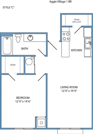 Style C - 1-bed, 1-bath