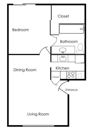 800 sqft 1-bedroom floorplan