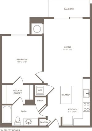 716 to 740 square foot one bedroom one bath apartment floorplan image