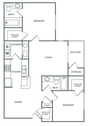 Two Bedroom Two Bath (1,070 SF)
