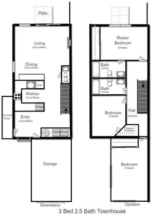 three-bedroom, two-and-a-half-bathroom 2D floorplan rendering