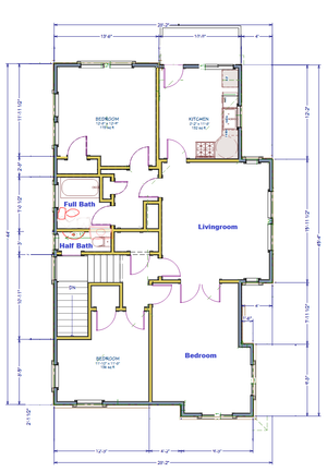 Elegant floor plan showcasing a spacious living room, three cozy bedrooms, a modern kitchen, and both full and half baths for convenience.
