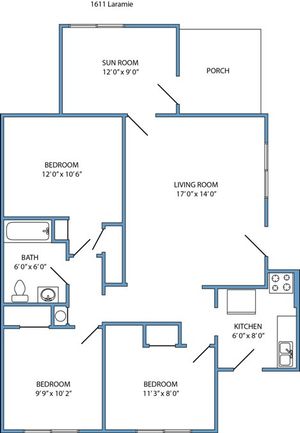 3-bed, 1-bath with balcony