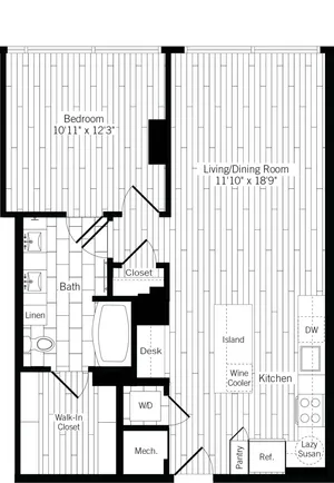 836 square foot one bedroom one bath apartment floorplan image