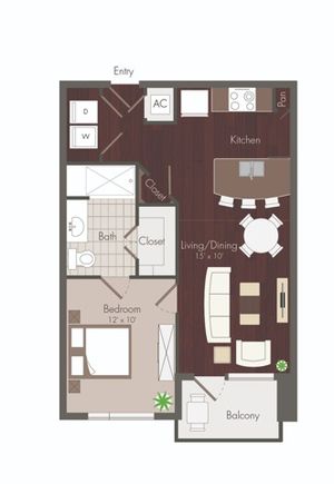 Asbury | 1 bedroom floor plan | Renovated