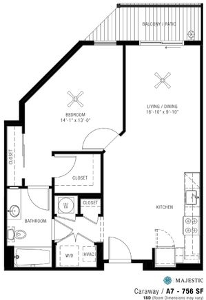 1 Bedroom Floorplan | Majestic 2