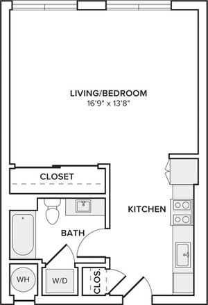 507 square foot one bedroom one bath apartment floorplan image