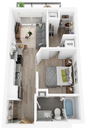 Plan D | 1 bedroom, 1 bathroom