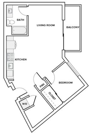 741 to 742 square foot one bedroom one bath with den apartment floor plan image in Redmond, WA