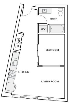 565 to 568 square foot one bedroom one bath apartment floor plan image in Redmond, WA