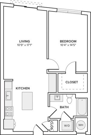 640 square foot one bedroom one bath apartment floorplan image