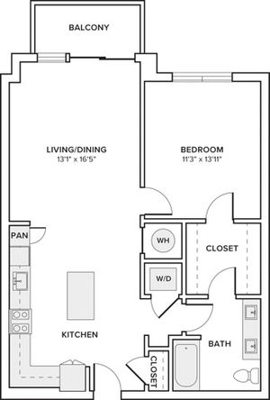 825 square foot one bedroom one bath apartment floorplan image