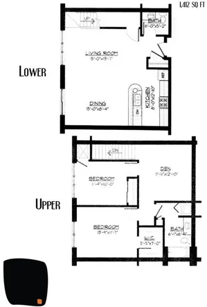 2 Bed + Den / 1.5 Bath - 1,412 SF