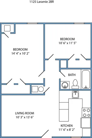 2-bed, 1-bath