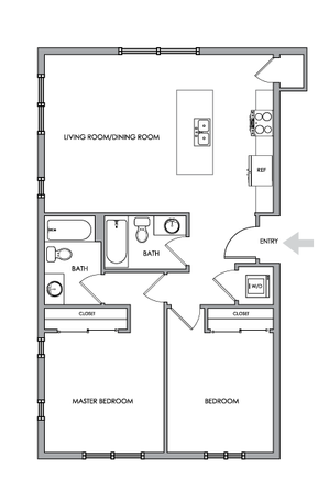 2D Floor Plan Rendering - Two-Bedroom, Two-Bathroom | Option 5